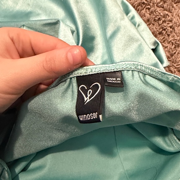 Windsor Satin Mini Dress in Aqua - Picture 3 of 3